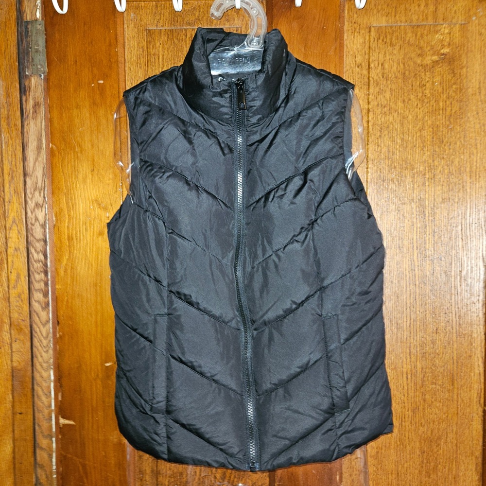Cole Haan Puffer Vest Womens XS Signature Black Chevron Quilted Mock Neck Zip Up